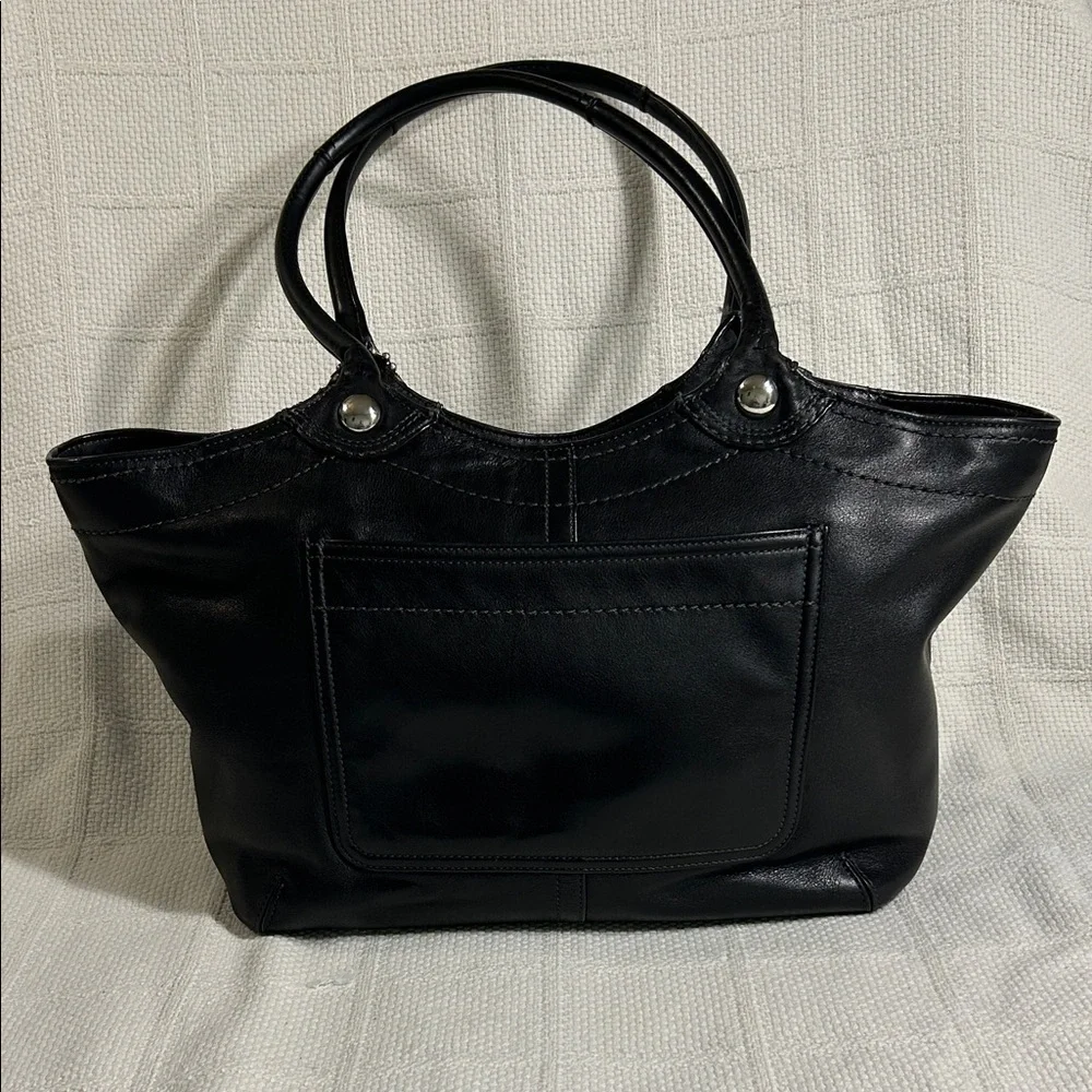 Coach F14383 Bleeker Black Leather Tote with Colorful Striped Interior